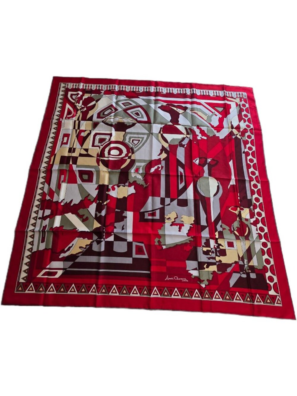 Anna Chromy The Silk Road Silk Scarf 42" Abstract Romanesque Wearable Art EUC